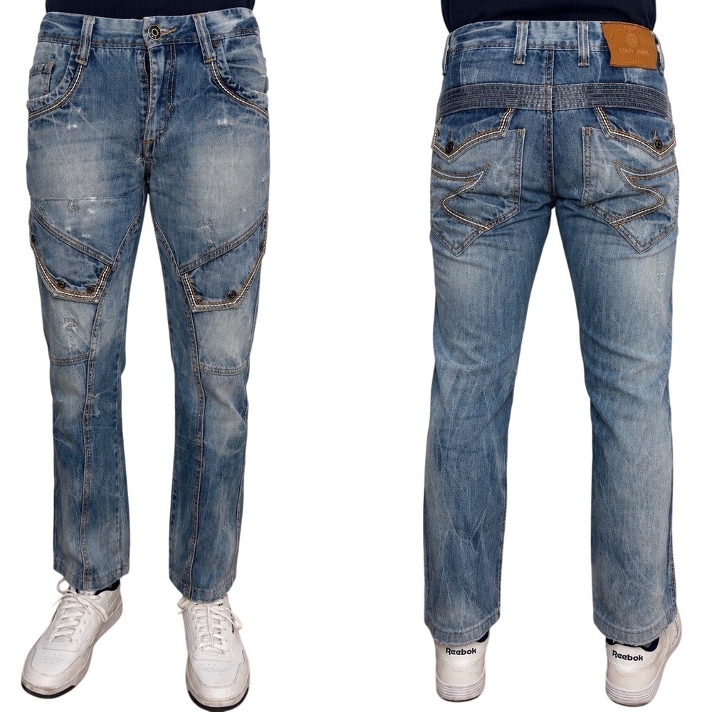 Dendy Euro Jeans Co Mens Distressed Cargo Denim Jeans Light Wash 31x29